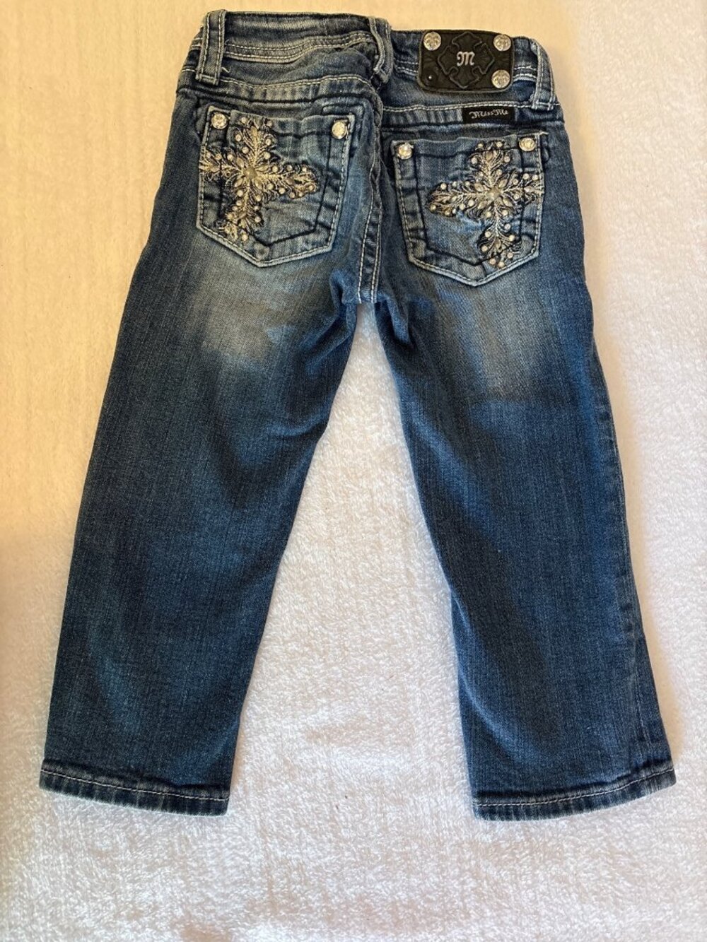 Miss Me Girls Distressed  Jeans Size 8 With Embellished Back Pockets